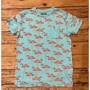 Creative destruction Mens size S blue flamingo print Tshirt